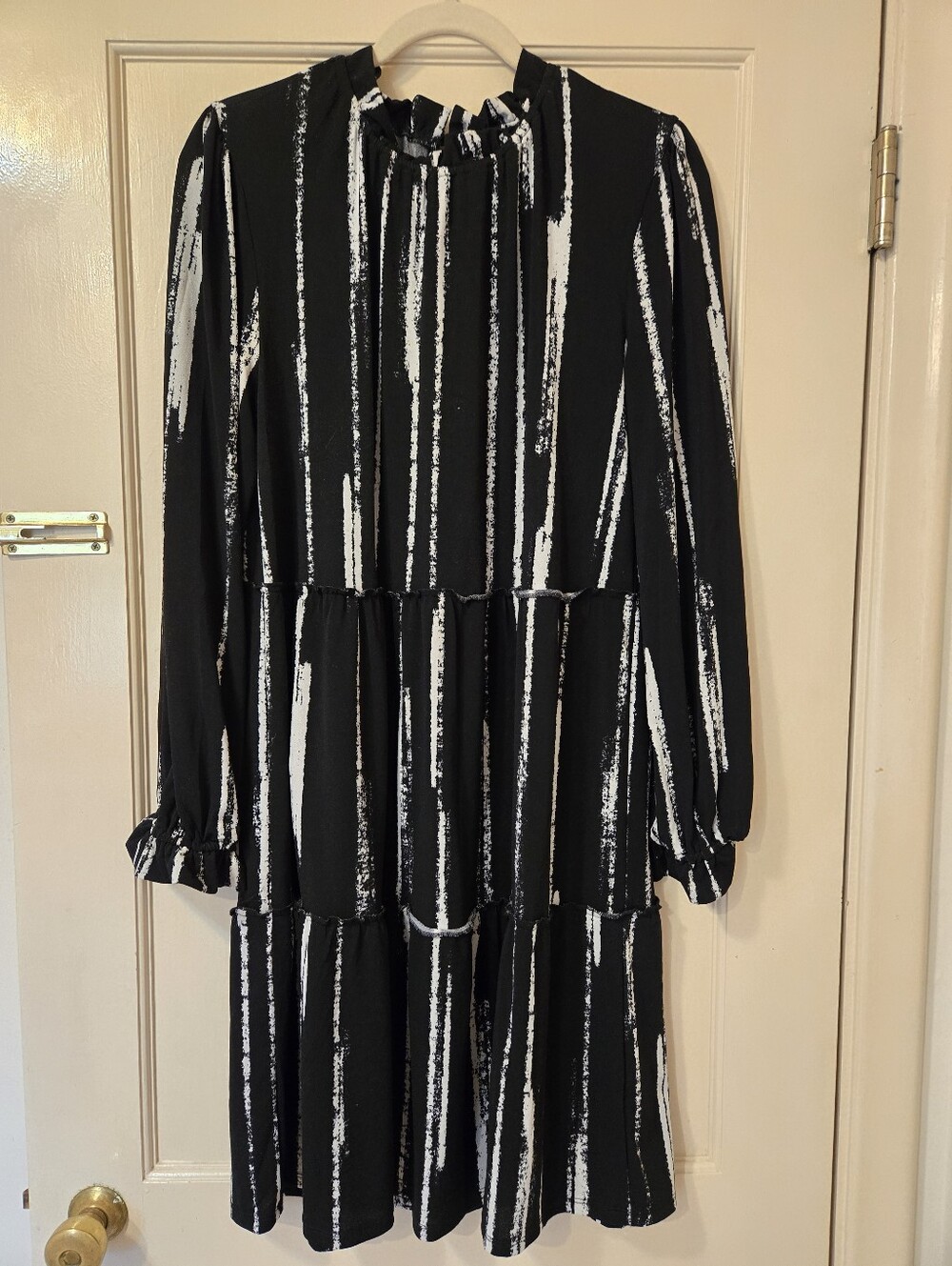 Lularoe Black & White Striped Long Sleeve Tiered Dress